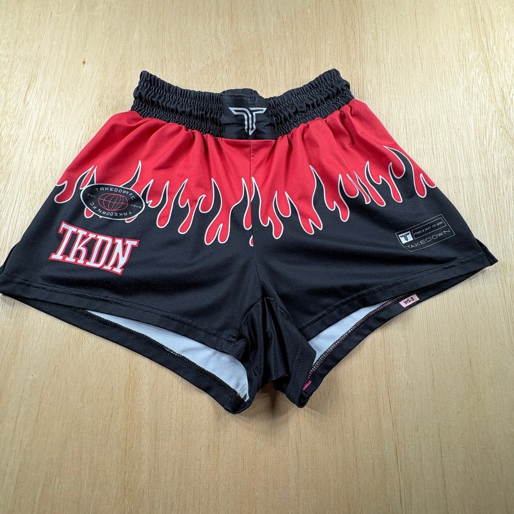Takedown FC Women Wrestling Shorts Small Red Black Flame TKDN MMA Training WS-3